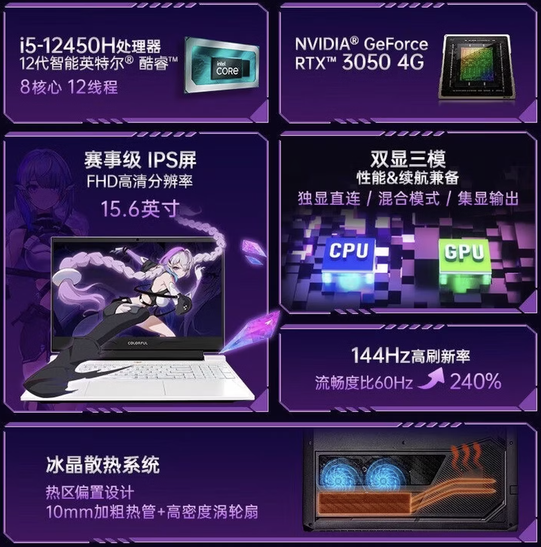 12 代酷睿卷土重来:七彩虹为隐星 G15 笔记本带回“i5-12450H + 16G + 512G + RTX3050”老款规格,售 5999 元 图片关键词
